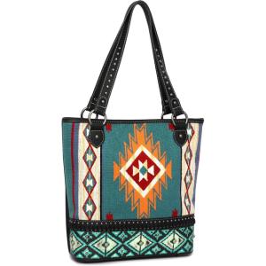 imageMontana West Aztec Tapestry Tote Bag Vegan Leather Tooling Western Shoulder Handbag Purses for Women MW1096G8113BK