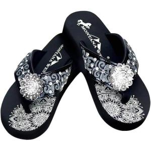 imageMontana West Flip Flops for women Wedge Flip Flops Western Wedge Sandals Bling Flip Flops Beach Sandals SE95001 BK10