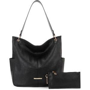 imageMontana West Hobo Purses for Women Soft Top Handle Shoulder Bag with Wallet SetBblack