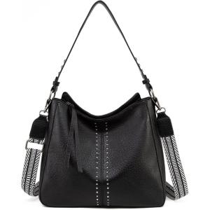 imageMontana West Medium Hobo Bags for Women Top Handle Satchel Shoulder Purse Bucket HandbagGuitar Strapblack