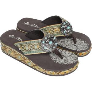 imageMontana West Patriotic Sandals For Women Comfort Thong Style Flip Flops Embroidered Western Wedge Sandals Black SEF11S066GN8G