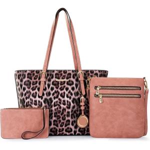 imageMontana West Purses for Women Tote Bag 3Pcs Set Leopard Print Satchel Handbags055 Pink