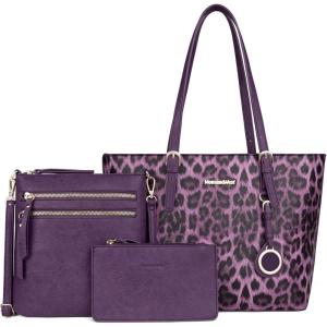 imageMontana West Purses for Women Tote Bag 3Pcs Set Leopard Print Satchel Handbags055 Purple