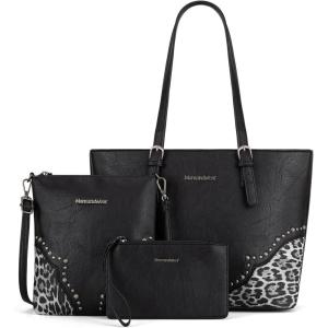 imageMontana West Purses for Women Tote Bag 3Pcs Set Leopard Print Satchel Handbags058 Black