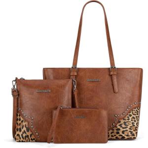imageMontana West Purses for Women Tote Bag 3Pcs Set Leopard Print Satchel Handbags058 Brown
