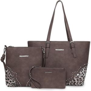 imageMontana West Purses for Women Tote Bag 3Pcs Set Leopard Print Satchel Handbags058 Coffee