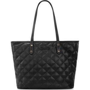 imageMontana West Quilted Tote Bag for Women Large Shoulder Bag Fashion Handbags with Top ZipperAngel Quilted Black