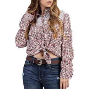 imageMontana West Womens Long Sleeve Tops Casual Button Down Shirts Work Office Blouse Lace Cuffed Sleeve Floral Tops ABUABTS1033RFL Red