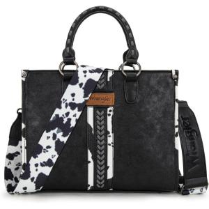imageMontana West Wrangler Cow Print Tote Bag for Women Western Purse Boho Top Handle Satchel HandbagCow Black