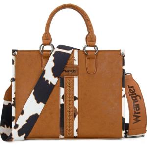 imageMontana West Wrangler Cow Print Tote Bag for Women Western Purse Boho Top Handle Satchel HandbagCow Brown