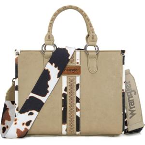 imageMontana West Wrangler Cow Print Tote Bag for Women Western Purse Boho Top Handle Satchel HandbagCow Khaki
