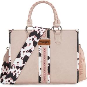 imageMontana West Wrangler Cow Print Tote Bag for Women Western Purse Boho Top Handle Satchel HandbagCow Lihgtpink