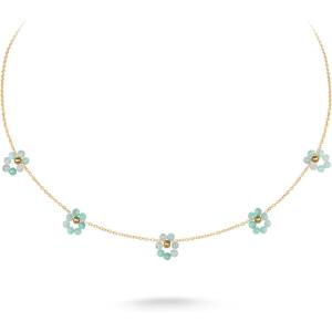imageWrangler Gold Choker Necklace for Women Statement 14K Plated Bead Daisy Flower Charm Chains JewelryGreen