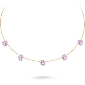imageWrangler Gold Choker Necklace for Women Statement 14K Plated Bead Daisy Flower Charm Chains JewelryPurple