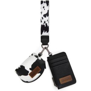 imageWrangler KeyChain Wristlet Wallets for Women Western Dual Pouch Wristlet Embroidered Boot Scroll Card Holder Wallet With ZipperArtist COW Black