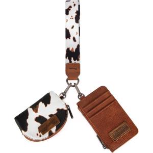 imageWrangler KeyChain Wristlet Wallets for Women Western Dual Pouch Wristlet Embroidered Boot Scroll Card Holder Wallet With ZipperArtist COW Brown