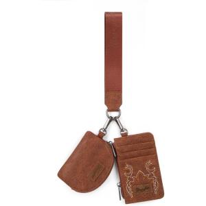 imageWrangler KeyChain Wristlet Wallets for Women Western Dual Pouch Wristlet Embroidered Boot Scroll Card Holder Wallet With ZipperBrown