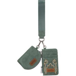 imageWrangler KeyChain Wristlet Wallets for Women Western Dual Pouch Wristlet Embroidered Boot Scroll Card Holder Wallet With ZipperGreen