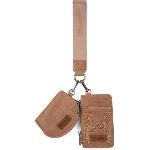 imageWrangler KeyChain Wristlet Wallets for Women Western Dual Pouch Wristlet Embroidered Boot Scroll Card Holder Wallet With Zipperkhaki