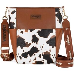 imageWrangler Large Crossbody Bag for Women Vegan Leather Cross Body Purse with Guitar StrapCow Brown