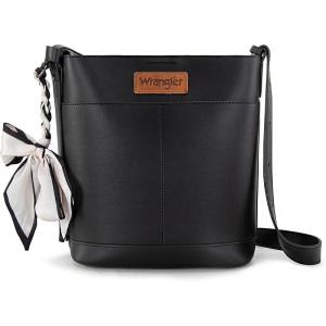 imageWrangler Large Crossbody Purse for Women Cross Body Bag with ScarvesRich Black