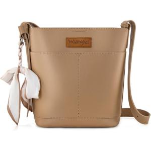 imageWrangler Large Crossbody Purse for Women Cross Body Bag with ScarvesWhite Khaki