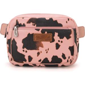 imageWrangler Waist Pack for Women Cow Print Fanny Pack Mens Crossbody Belt Bag With Guitar Strap BlackPink