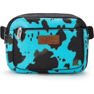 imageWrangler Waist Pack for Women Cow Print Fanny Pack Mens Crossbody Belt Bag With Guitar Strap BlackTurquoise