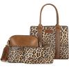 imageWrangler 3Pcs Purses for Women Tote Bag Crossbody Handbag Sets with StrapLeopard Brown