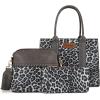 imageWrangler 3Pcs Purses for Women Tote Bag Crossbody Handbag Sets with StrapLeopard Grey
