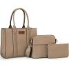 imageWrangler 3Pcs Purses for Women Tote Bag Crossbody Handbag Sets with StrapKhaki