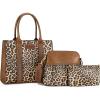 imageWrangler 3Pcs Purses for Women Tote Bag Crossbody Handbag Sets with StrapLeopard Brown
