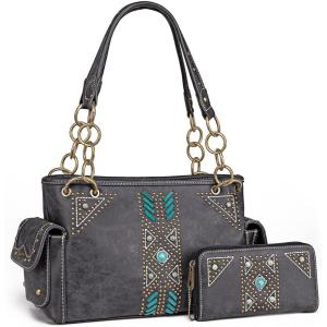 imageMontana West Handbag and Purse Concealed Carry Tote Bag for Women Leather Embroidered Western Design Satchel with Wallets Set