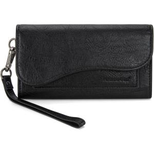 imageMontana West Wallets for Women Large Phone Wristlet Wallets Trifold Money Organizers with Coin Purse and Wrist StrapBlack