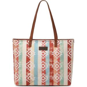 imageMontana West Wrangler Tote Bag for Women Canvas Shoulder Handbag Aztec PurseMultiple Coral Brown