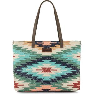 imageMontana West Wrangler Tote Bag for Women Canvas Shoulder Handbag Aztec PurseMultiple Green