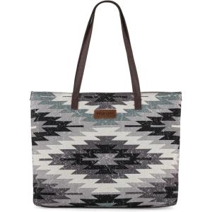 imageMontana West Wrangler Tote Bag for Women Canvas Shoulder Handbag Aztec PurseMultiple Grey