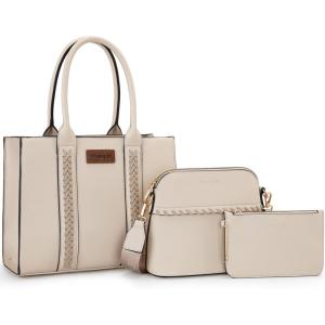 imageWrangler 3Pcs Purses for Women Tote Bag Crossbody Handbag Sets with StrapBeige
