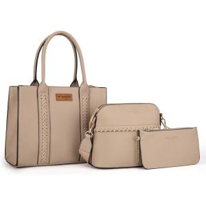 imageWrangler 3Pcs Purses for Women Tote Bag Crossbody Handbag Sets with StrapBkhaki