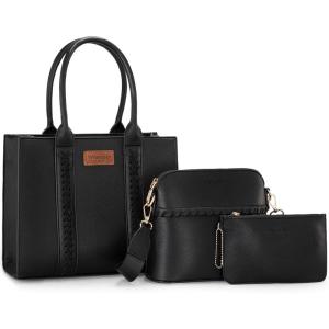 imageWrangler 3Pcs Purses for Women Tote Bag Crossbody Handbag Sets with StrapBlack