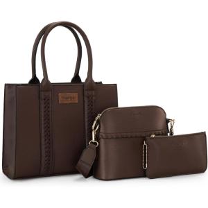 imageWrangler 3Pcs Purses for Women Tote Bag Crossbody Handbag Sets with StrapCoffee