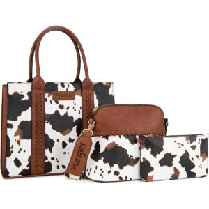 imageWrangler 3Pcs Purses for Women Tote Bag Crossbody Handbag Sets with StrapCow Brown