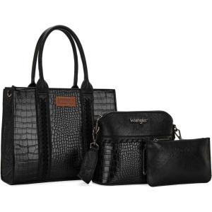 imageWrangler 3Pcs Purses for Women Tote Bag Crossbody Handbag Sets with StrapCrocodile Black