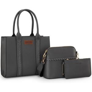 imageWrangler 3Pcs Purses for Women Tote Bag Crossbody Handbag Sets with StrapGray