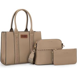 imageWrangler 3Pcs Purses for Women Tote Bag Crossbody Handbag Sets with StrapKhaki