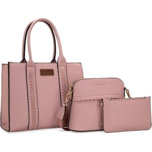 imageWrangler 3Pcs Purses for Women Tote Bag Crossbody Handbag Sets with StrapPink