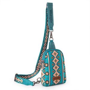 imageWrangler Aztec Crossbody Sling Bags for Women Southwestern Print Purse with Detachable StrapAztecdrak Turquoise