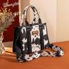 imageMontana West  Wrangler Tote Bag for Women Western Cow Print Purse Designer Top Handle HandbagsMcow Print Black