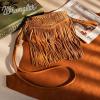 imageWrangler Crossbody Small Purse for Women Wristlet Fringe Bag Western PurseAngel Light Brown