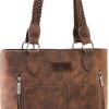 imageWrangler Distressed Tote Bag for Women Western Purse Multi Pockets Handbags and Shoulder BagBraidedcoffee Bean